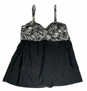 NEW Fresh Water One Piece Removable Strap Skirted Swimsuit Slimming Black 30W